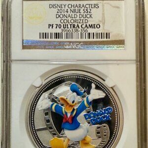 2014 NIUE S$2 Disney Donald Duck Colorized NGC PF 70 UCAM original package
